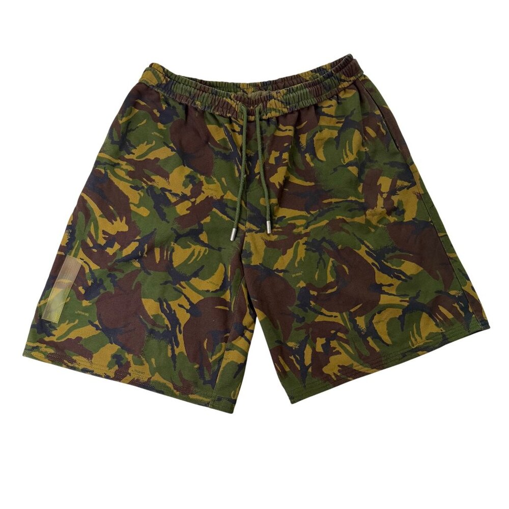 Off-White Mens Camouflage Cotton Shorts With Drawstring Waist & Graphics Size L